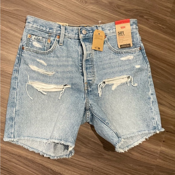Levi's 501 Blue Jean Shorts high rise Distressed Raw Hem size 29 - Picture 6 of 6